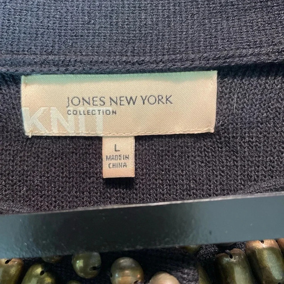 Vintage Jones New York   knit open sweater with beads around collar size large - Picture 6 of 6